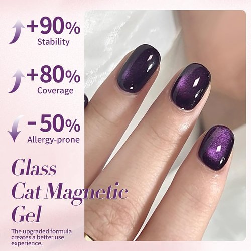 BORN PRETTY Cat Magnetic Eye Gel Nail Polish,Purple Jelly Glass Magnetic Gel Polish Glitter Soak Off Nail Art Salon Manicure Home Gift 15ml