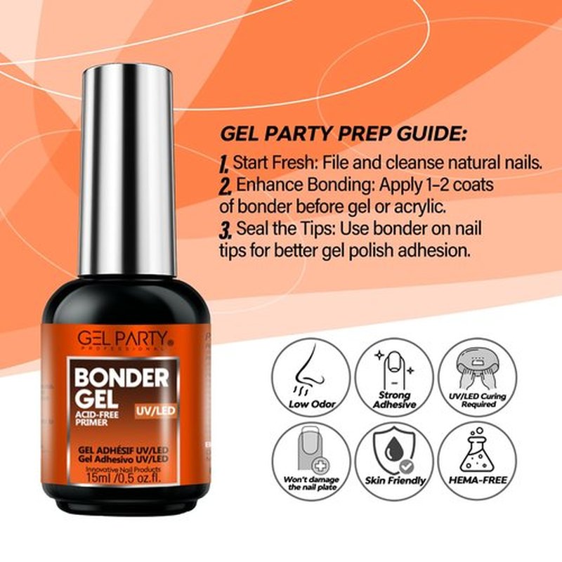 GELPARTY Nail Prep Kit 2x15ml – HEMA-Free Dehydrator & Acid-Free Primer Set for Acrylic, Gel, UV/LED & Press-On Nails – Strong Adhesion, No Burn, Fast-Dry Bonding Agent for Professional & DIY Use