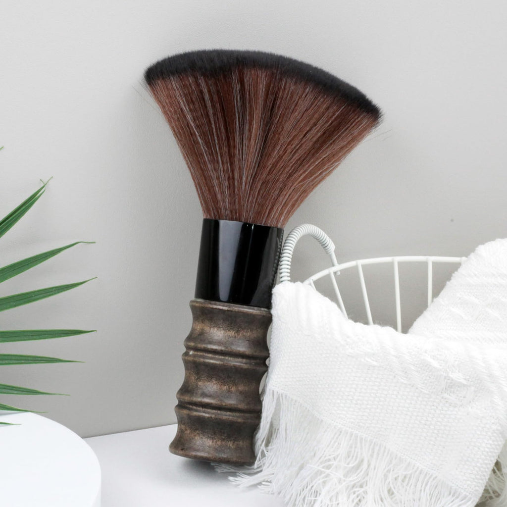 Neck Duster Brush with Soft Fiber Bristles and Wooden Handle for Barber Hair Cutting and Facial Cleaning