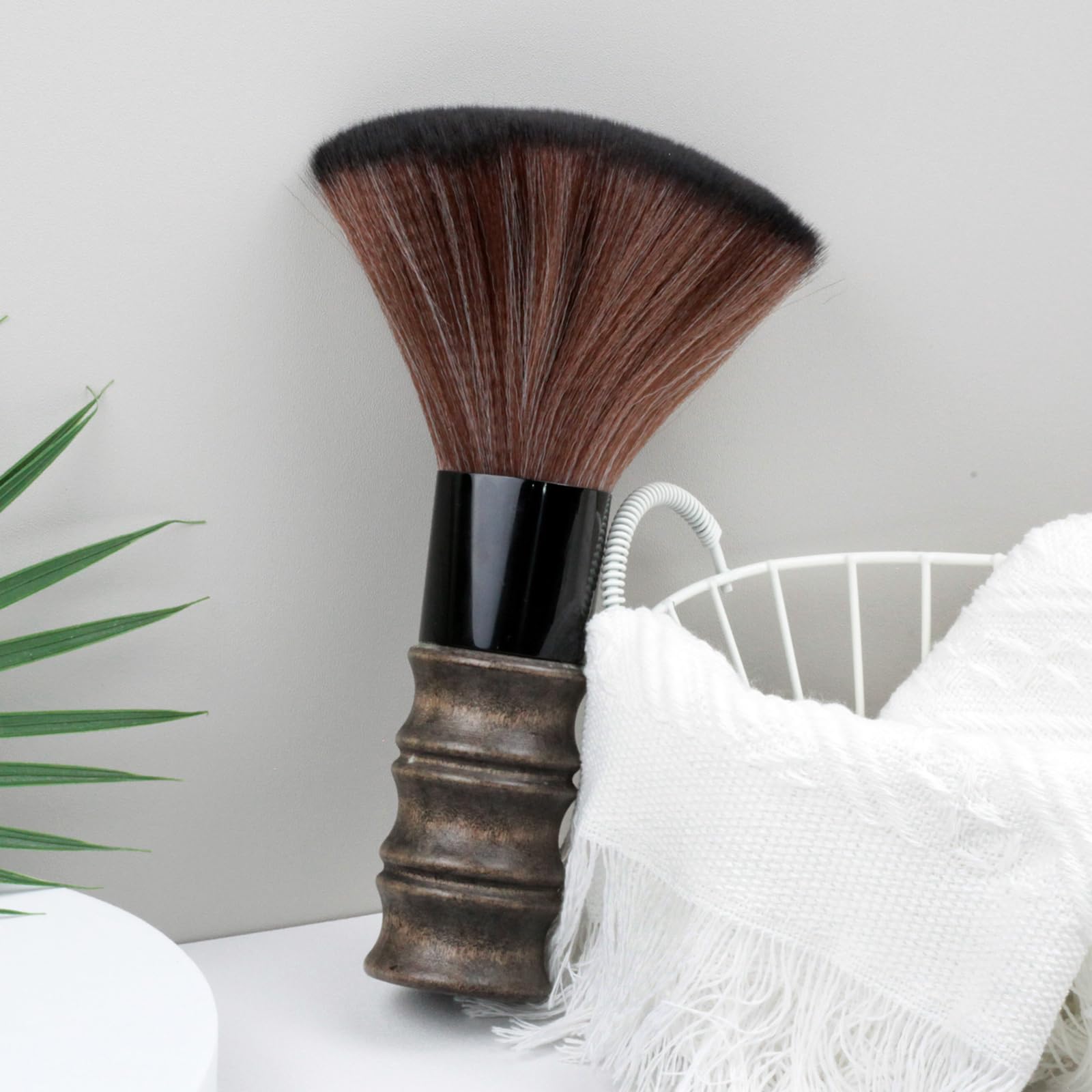 Neck Duster Brush with Soft Fiber Bristles and Wooden Handle for Barber Hair Cutting and Facial Cleaning