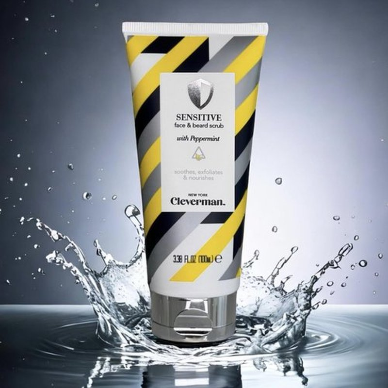 Cleverman Sensitive Face and Beard Scrub for Men, 100ml, Peppermint-Infused Exfoliating Facial Cleanser