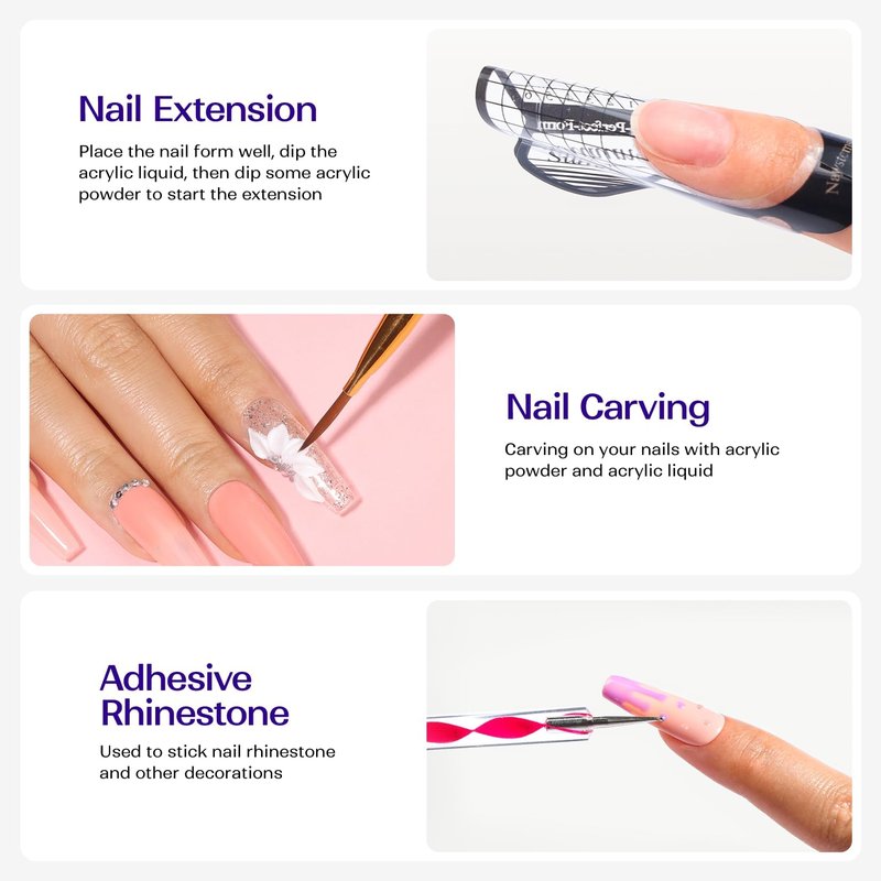 VANSISOS Acrylic Nail Kit for Beginners: Clear White Pink Powder and Liquid Set Professional Nails Kit Acrylic Set with Brushes for Home DIY