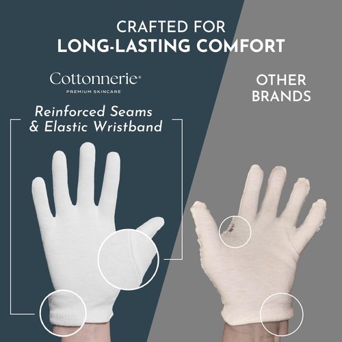 7 Pairs Cottonnerie Cotton Gloves for Dry Hands Sleeping, Moisturizing Gloves Overnight, Hand Moisturizer Gloves, Moisture Gloves for Dry Hands Overnight, Eczema Gloves, Medium, Black