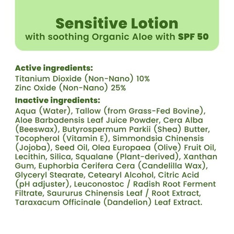 Organic Tallow Mineral Sunscreen SPF 50 with Non-Nano Zinc Oxide — Reef Safe UVA/UVB Broad Spectrum Sunblock, Water Resistant 80 Min, Moisturizing Lotion for Face & Body, 3.4 fl oz