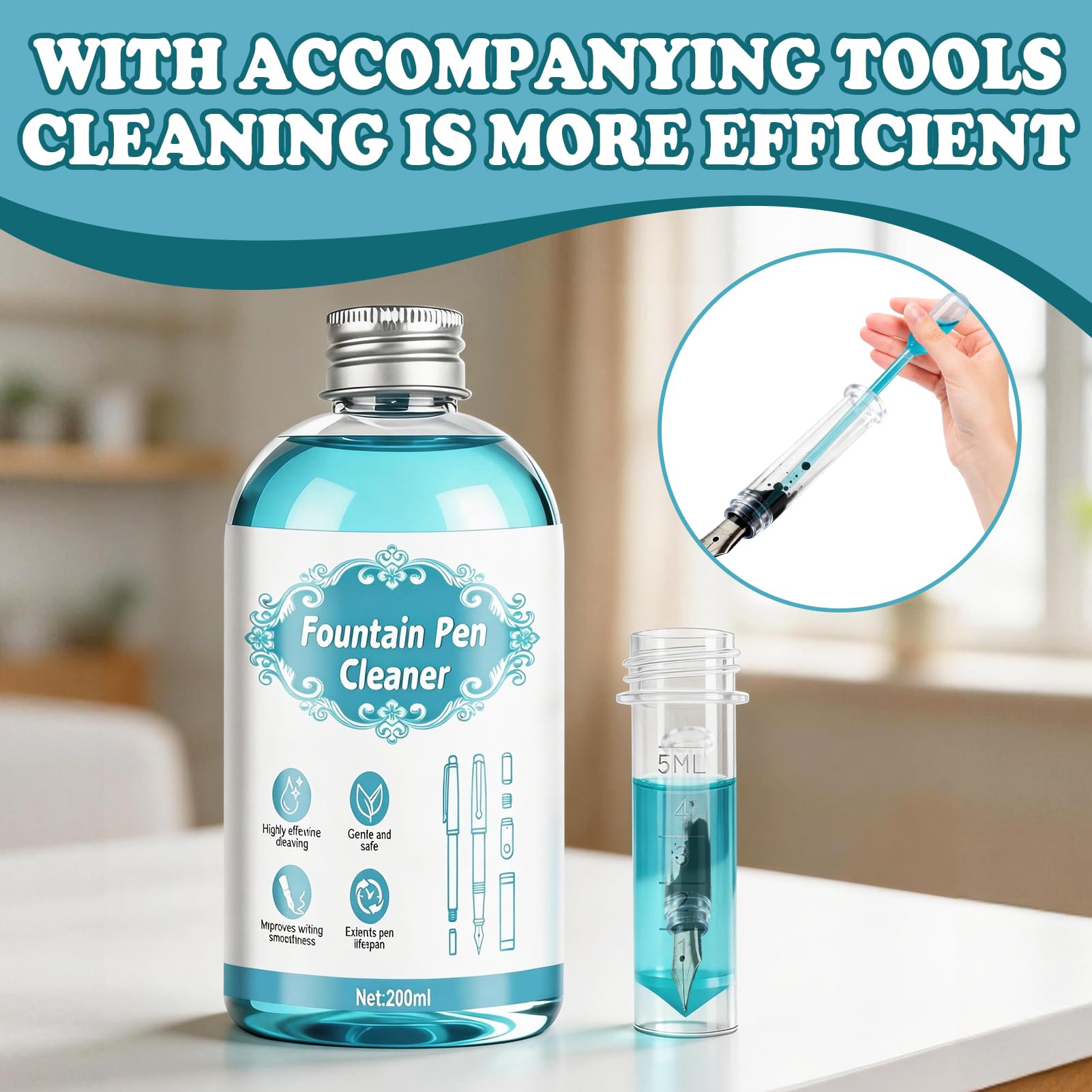Fountain Pen Cleaner, Fountain Pen Cleaning Kit, Effective Cleaning, 200ml