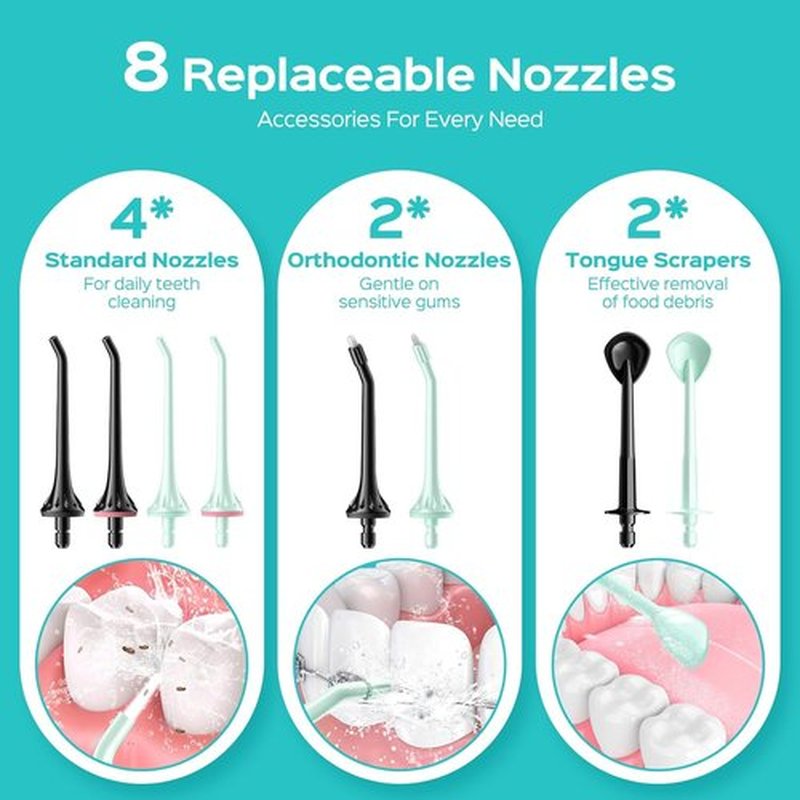 COSLUS Water Flosser Set - 2-Pack C30 Dental Picks with 3 Modes & 8 DIY Levels for Sensitive Gums | Black & Green