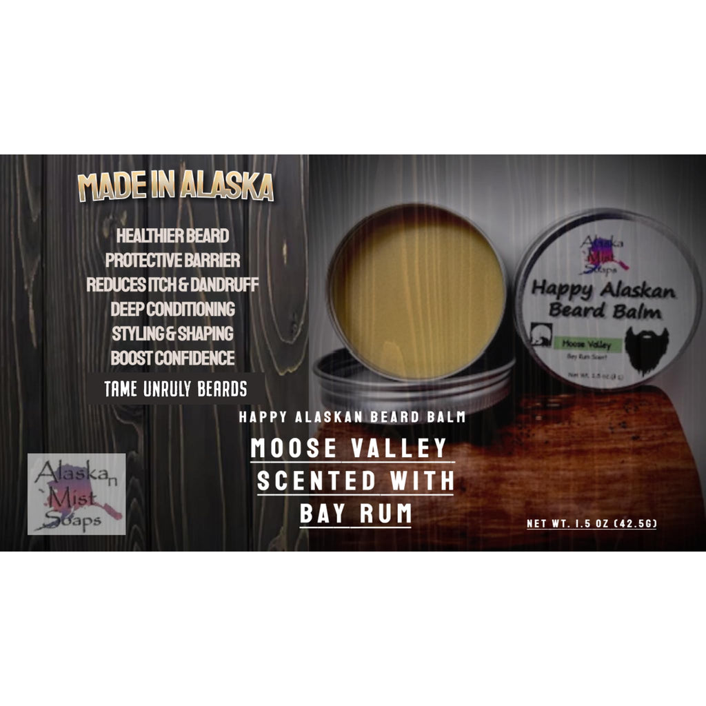 Happy Alaskan Beard Balm: Moose Valley, Bay Rum Scent