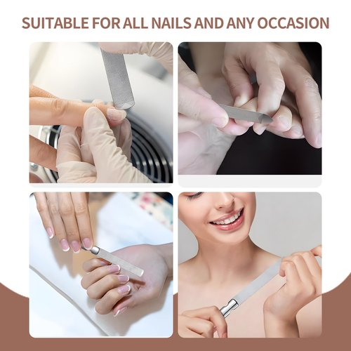 Metal Nail File (3 Pcs), Nail Files for Natural Nails & Toenails, Thick Nails Made of Stainless Steel, Double Sided Metal Nail Files with Anti-Slip Handle for Fingernail Toenail, Home or Salon Use