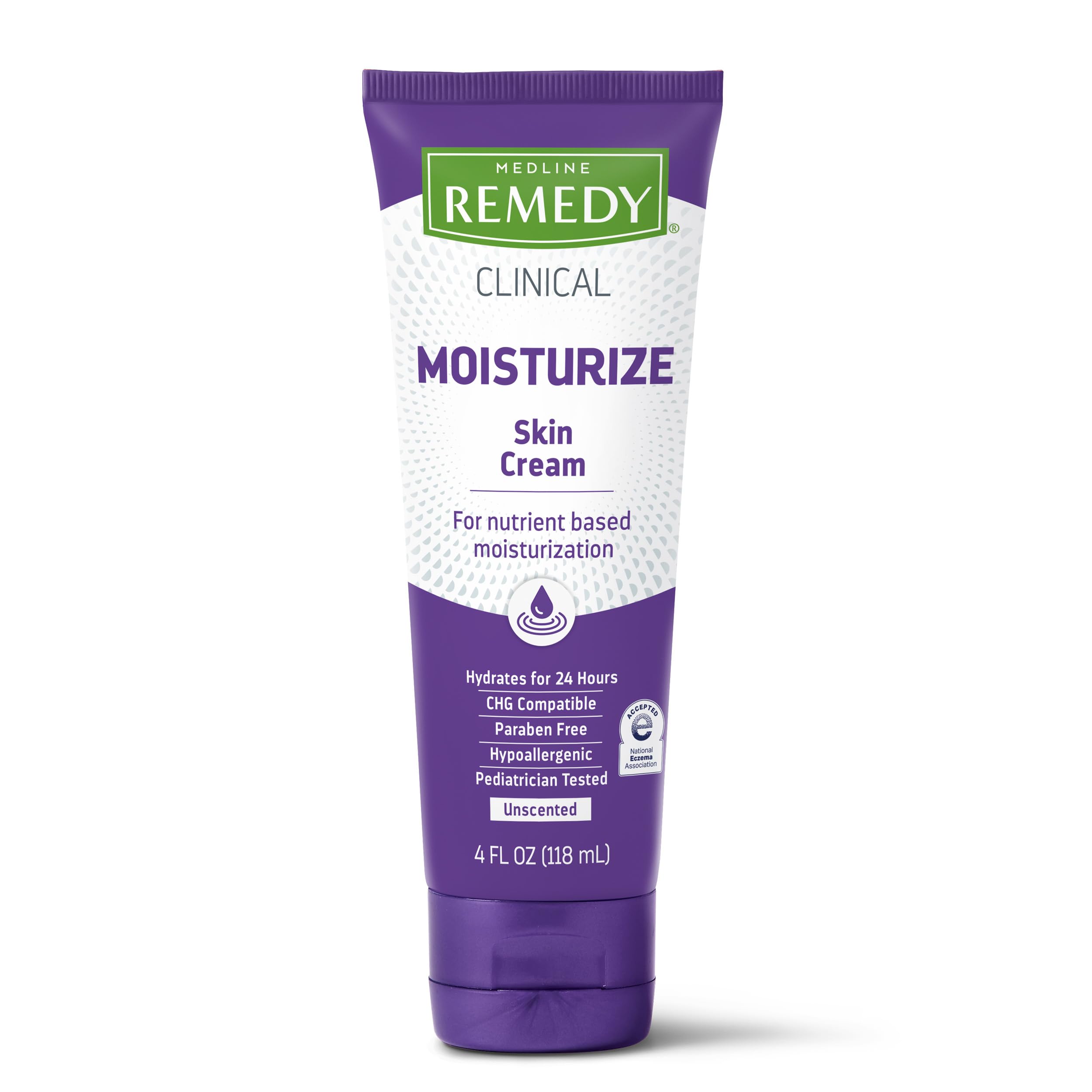 Medline Remedy Clinical Skin Cream Moisturizer, Unscented (4 fl oz), 12 Count Nourishing for Dry Skin, Paraben and Sulfate-Free Moisturizing Cream for Face and Body, Lotion for Sensitive Skin