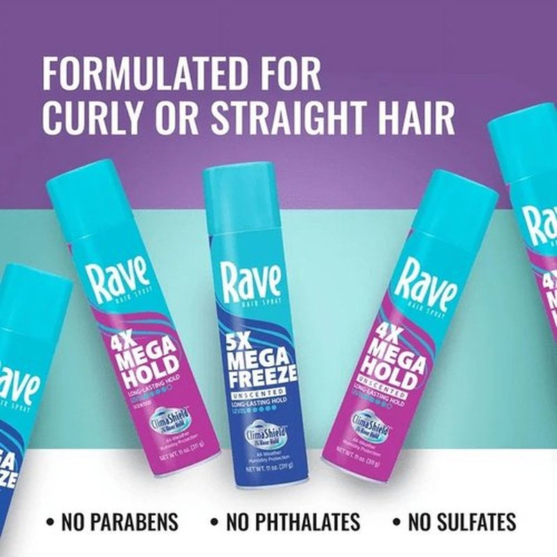Rave 4X Mega Unscented Hairspray - 24-Hour Humidity-Resistant Hold - Vitamin-Enhanced Volume - 2 Pack
