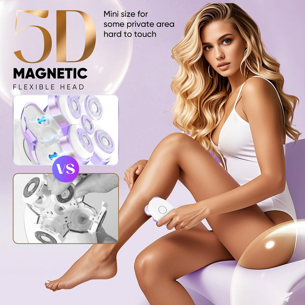 Electric Razors for Women - Upgraded Electric Shaver for Women with Magnetic Heads, Rotary Hair Remover Kit for Legs Bikini Face, Lady Trimmer for Sensitive Skin, Detachable and Waterproof, Crimson