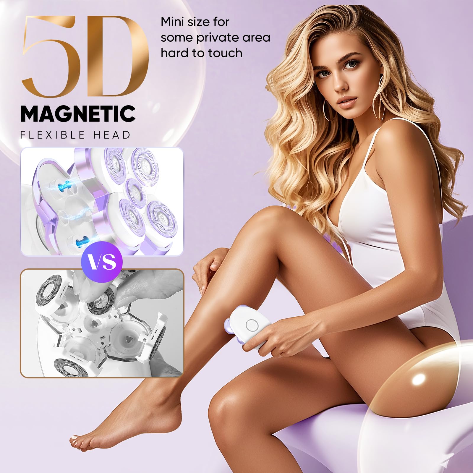 Electric Razors for Women - Upgraded Electric Shaver for Women with Magnetic Heads, Rotary Hair Remover Kit for Legs Bikini Face, Lady Trimmer for Sensitive Skin, Detachable and Waterproof, Crimson