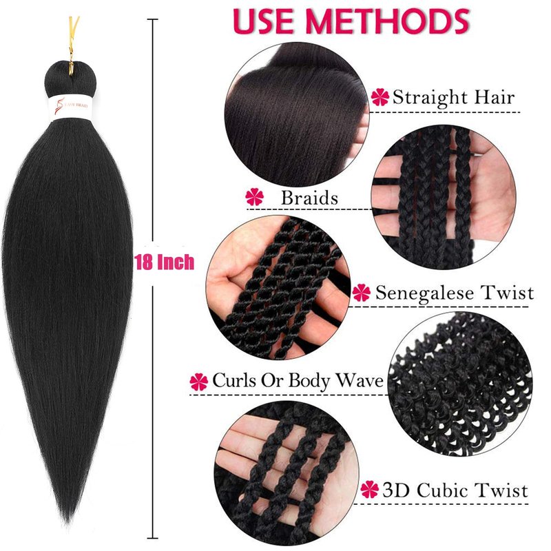 Zoewan Pre-Stretched Braiding Hair - 18 Inch 8 Packs, Soft & Itch-Free Synthetic Hair for Braiding, Yaki Texture, Heat Resistant for Hot Water Styling, Easy to Install (18", Color 1B)