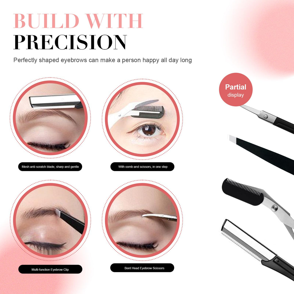 Eyebrow Kit for Women, 8-Piece Eyebrow Grooming Kit with Precision Tweezers, Eyebrow Scissors & Razor, Travel Case for Brow Shaping and Facial Hair Touch-Ups ﻿