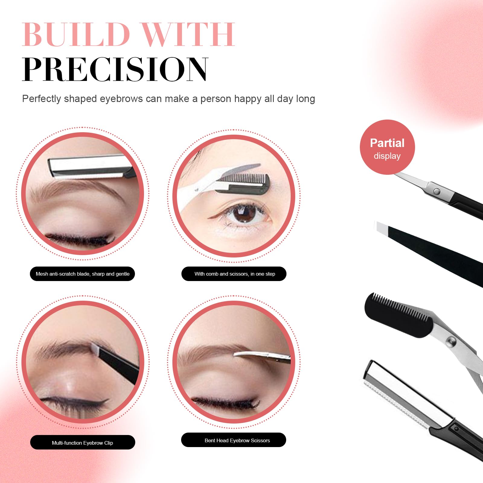 Eyebrow Kit for Women, 8-Piece Eyebrow Grooming Kit with Precision Tweezers, Eyebrow Scissors & Razor, Travel Case for Brow Shaping and Facial Hair Touch-Ups ﻿
