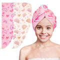 Basumee Microfiber Hair Towel Wrap for Kids 2 Pack Rapid Drying Hair Towel with Button Hair Turbans for Wet Hair Wraps Head Towel Wrap for Women and Girls