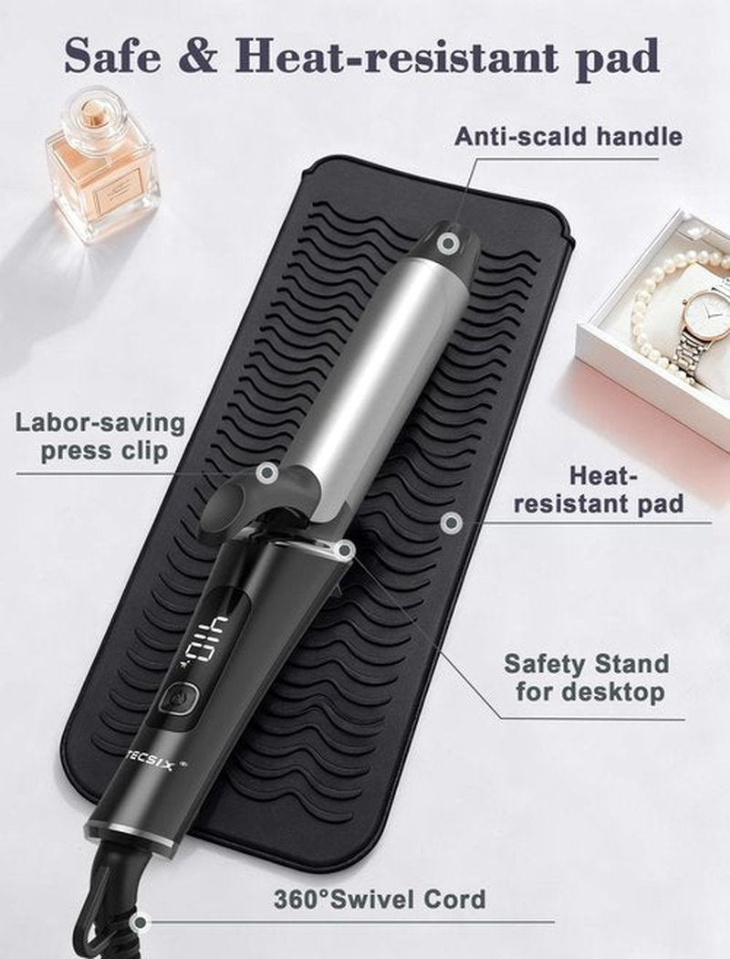 Travel Curling Iron 1 Inch,Dual Voltage Curling Iron 110-240V with European Plug,Small Curling Wand for Women & Short Hair, 5 Temp Digital Settings, Auto-Off, Anti-Scald Cover,Heat-Resistant pad(Grey)
