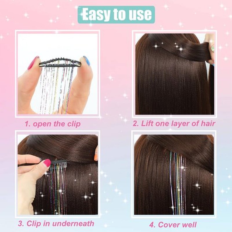 18pcs Hair Tinsel Clip in Hair Tinsel Kit Glitter Tinsel Hair Extensions 20Inch Sparkling Fairy Hair Tinsel Shiny Hair Accessories for Women Girls Kids (Purple)