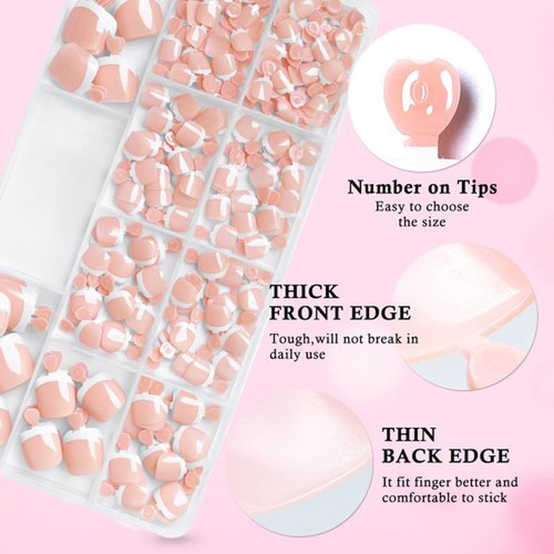 240pc White French Tips Press on Toenails Women Fake Toe Nails with Tabs, Nude Fake Toenails Press on Nails Toe Acrylic Nail Tips Short Square Glue Toenails Stick Artificial Toe Nails Press ons