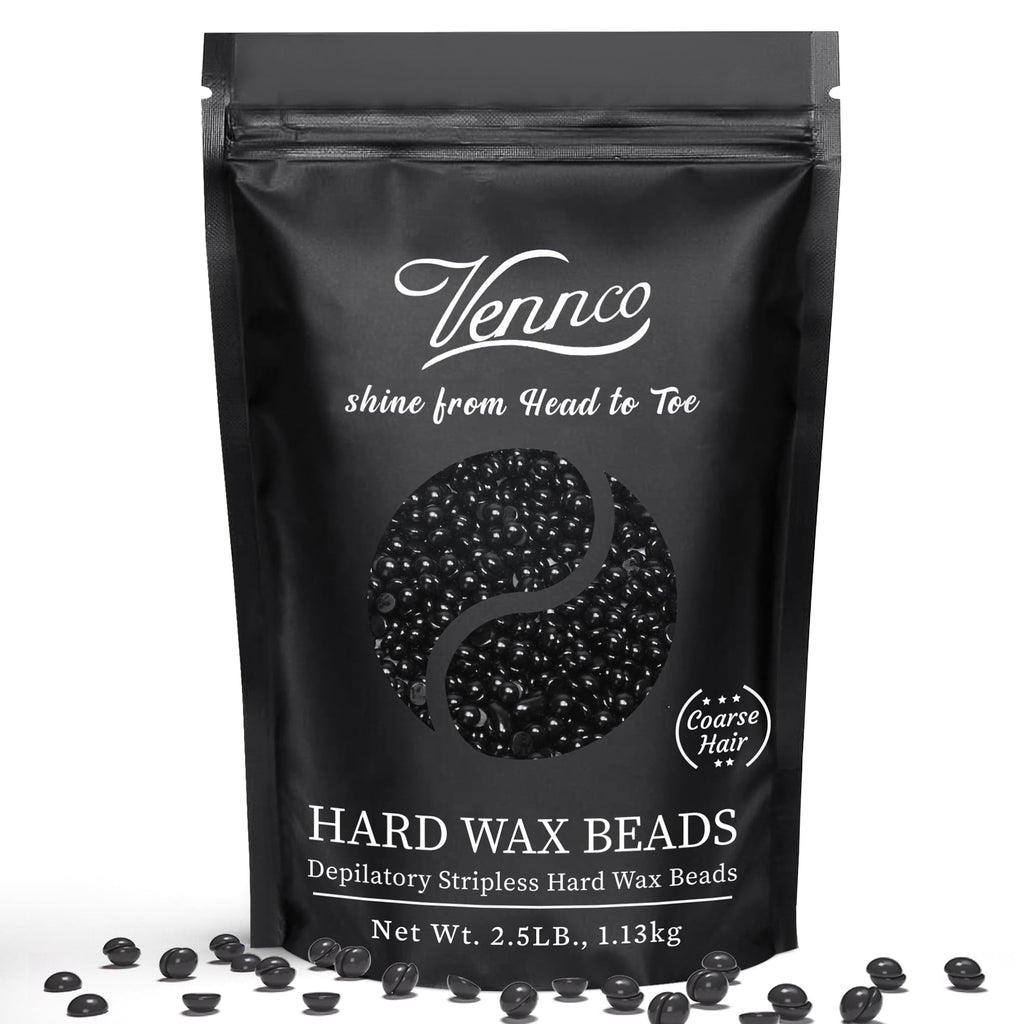 VENNCO 2.5 LB Black Hard Wax Beads for Hair Removal – Stripless Professional Hard Wax for Coarse & Thick Hair, Brazilian & Bikini Waxing, Chest, Back & Full Body Wax Beads for Home & Salon Use