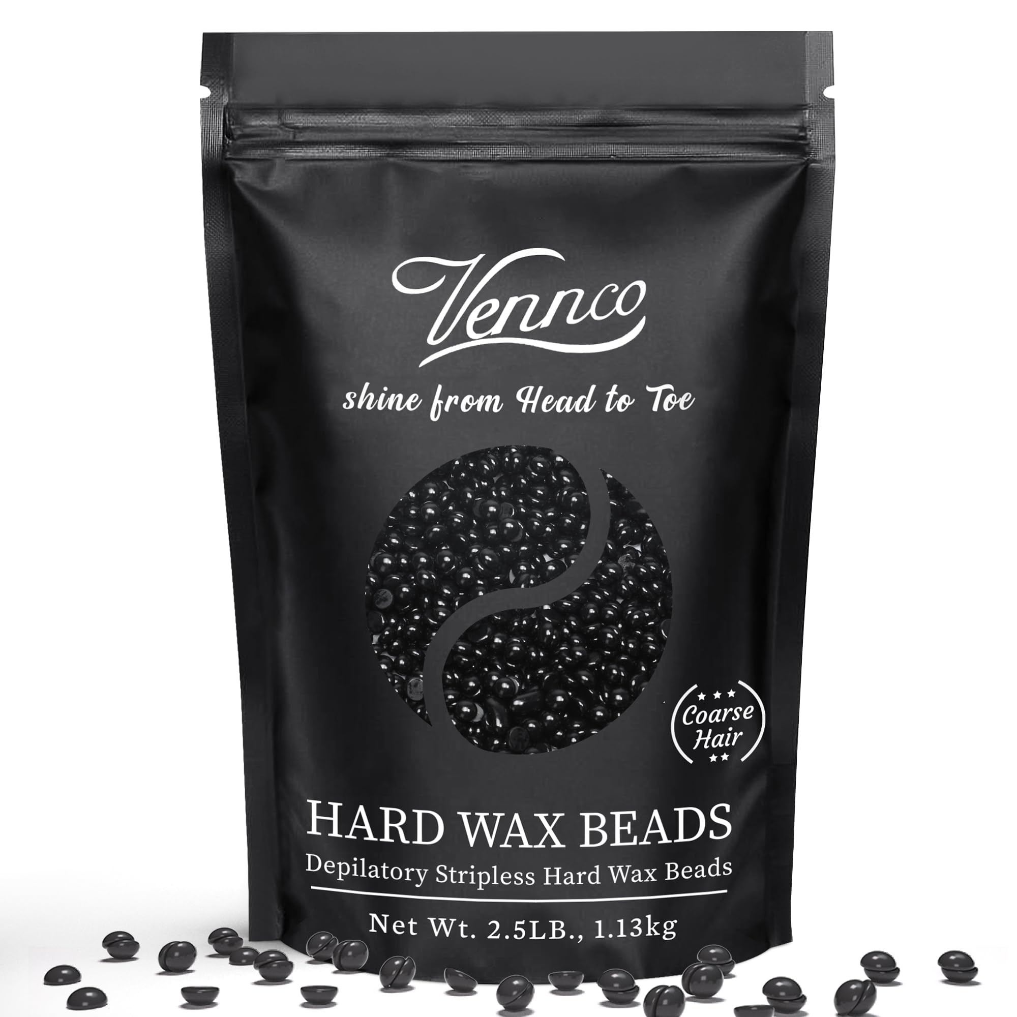 VENNCO 2.5 LB Black Hard Wax Beads for Hair Removal – Stripless Professional Hard Wax for Coarse & Thick Hair, Brazilian & Bikini Waxing, Chest, Back & Full Body Wax Beads for Home & Salon Use