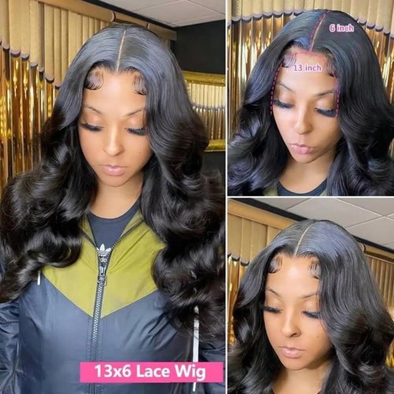 BOXIUBUT 200% Density 13x6 HD Lace Front Natural Black Body Wave Wigs 100% Human hair Pre Plucked Brazilian Full Frontal Wigs 13x6 Human Hair with Baby Hair Natural Hairline