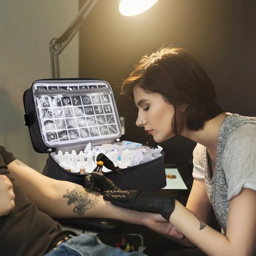 Tattoo Carrying Case Tattoo Supplies Organizer Tattoo Kit Box Case Tattoo Equipment Storage Bag Tattoo Travel Tattoo Storage Organizer for Tattoo Stencil Printer, Tattoo Ink, Tattoo Equipment