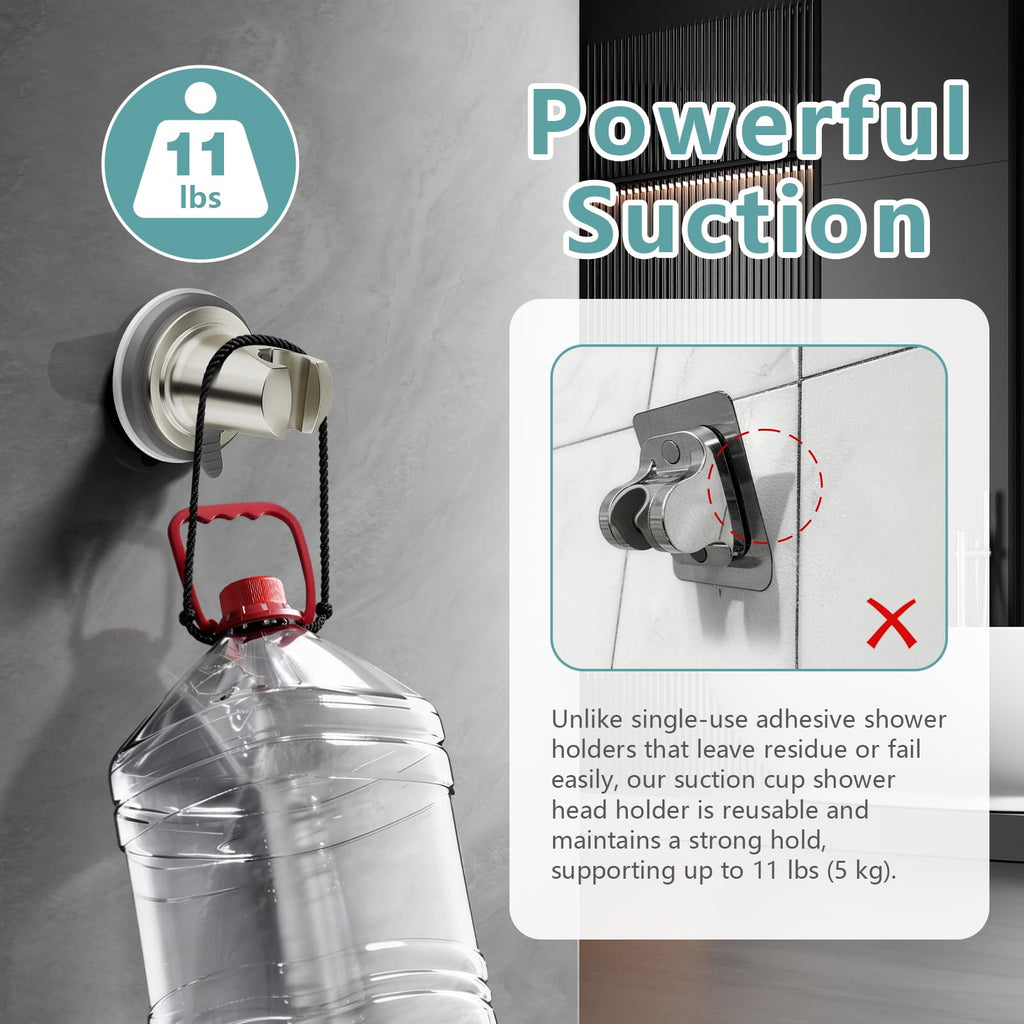 EAARSUO Handheld Shower Head Holder Suction, Removable No Drill Shower Wand Bracket Wall Mount, Vacuum Suction Cup Showerhead Holder Adhesive (1, Brushed Nickel)