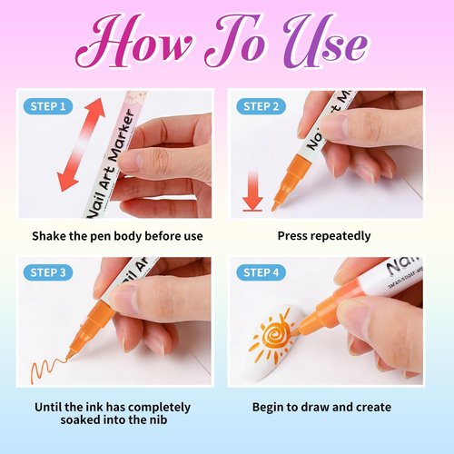 RFENLY 12 Colors Nail Art Pens Set, 3D 0.5MM Nail Polish Pens, DIY Nail Markers, Quick Drying Long Lasting Paint Graffiti Point Dotting Liner Pen Tools for Home & Salon
