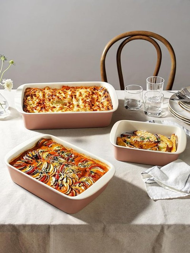 LE TAUCI Deep Casserole Dishes Set - 3-Piece Ceramic Baking Dish with Handles | Large Lasagna Pans in Dusty Pink (4.6QT/3.0QT/1.6QT)