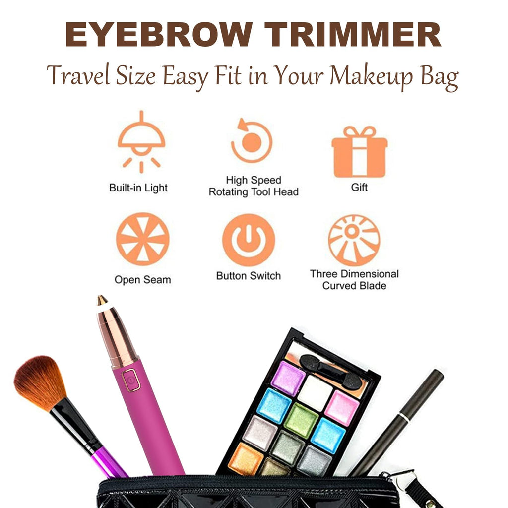 Eyebrow Trimmer for Women - Electric Eye Brow Razor with LED Light Painless & Easy Clean for Eyebrows Face Nose Ear Hair Chin Lips Peach Fuzz Bikini Lines & Other Detailing - Battery Operated (Pink)