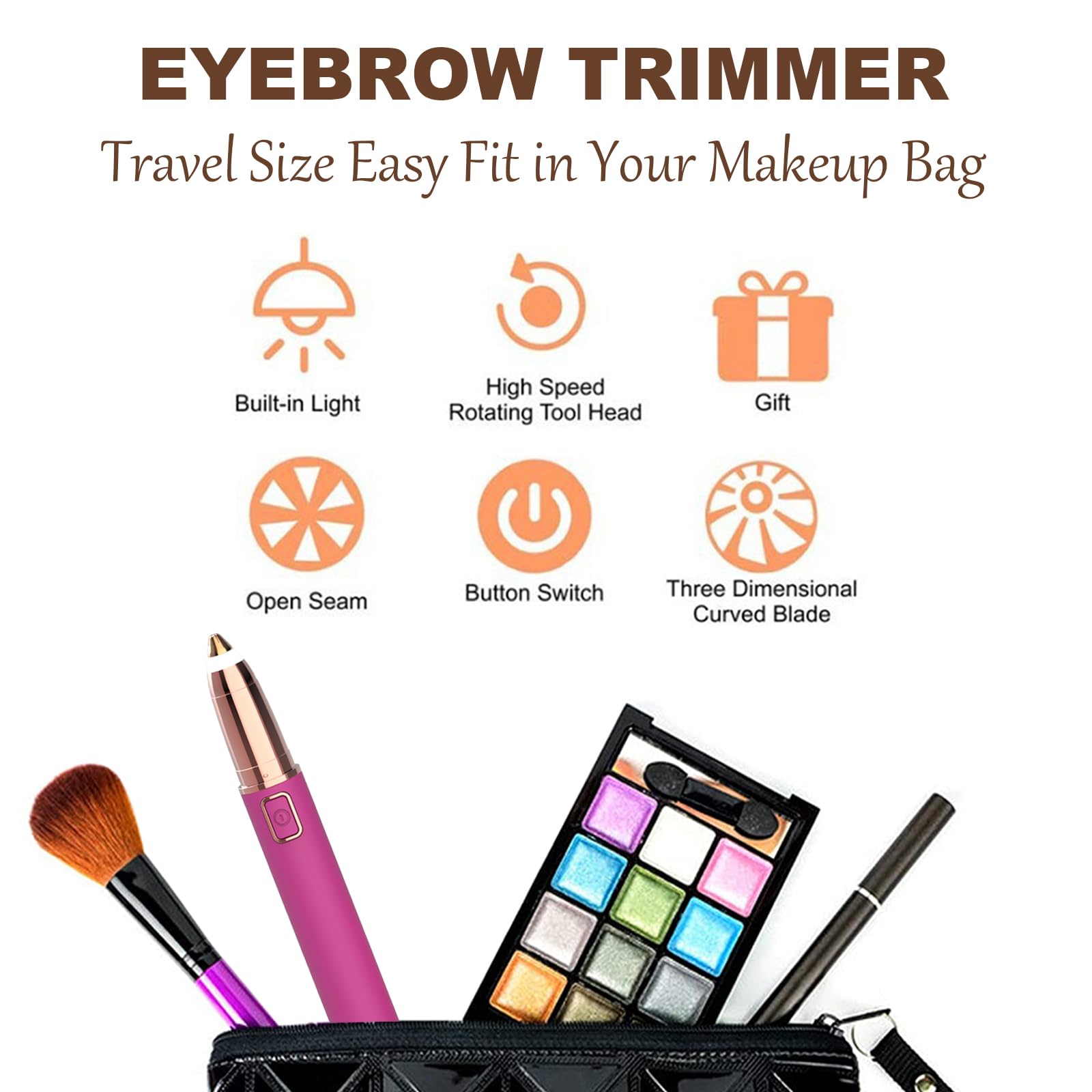 Eyebrow Trimmer for Women - Electric Eye Brow Razor with LED Light Painless & Easy Clean for Eyebrows Face Nose Ear Hair Chin Lips Peach Fuzz Bikini Lines & Other Detailing - Battery Operated (Pink)