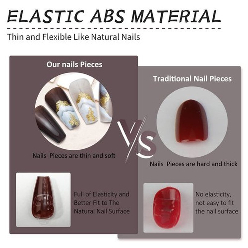 MLEN DIARY 24pcs Press On Nails Long Squoval Manicure Brown Acrylic Gel Nails Kit Reusable Press-On Nails Coffin 12 Sizes Full Cover Square False Nails Decoration(Sienna)