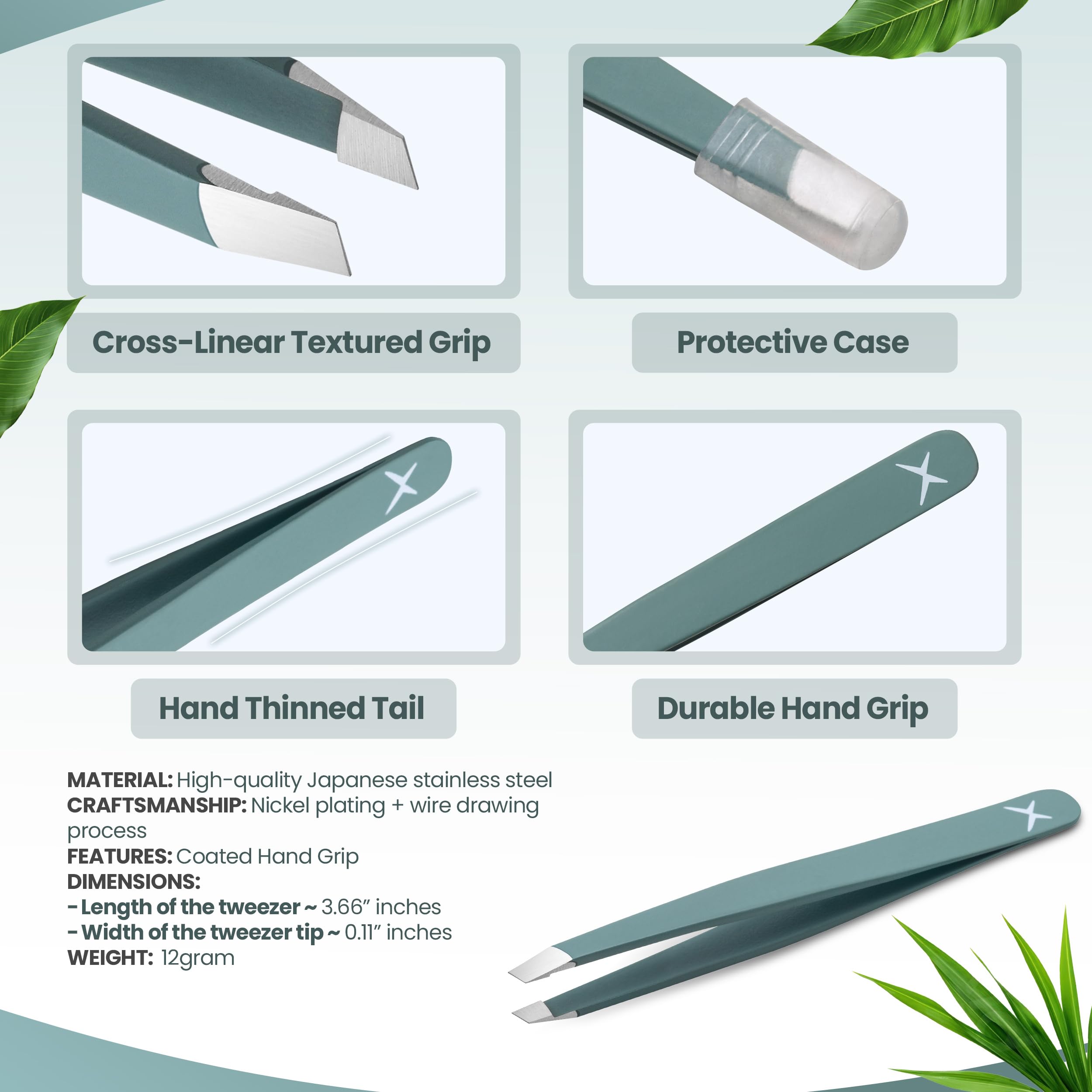 Professional Slant Tip Tweezers - Precision Stainless Steel Eyebrow Plucking Tool for Women and Men, Ingrown Hair Remover, Facial Hair Tweezers for Grooming (Olive Fog)