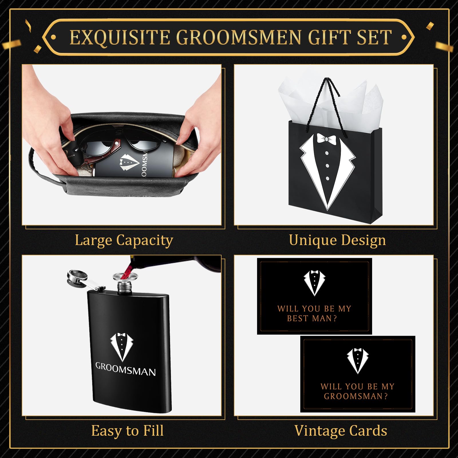 Rigibright 60 Pcs Groomsmen Gifts Set of 6 for Wedding Best Man Gift