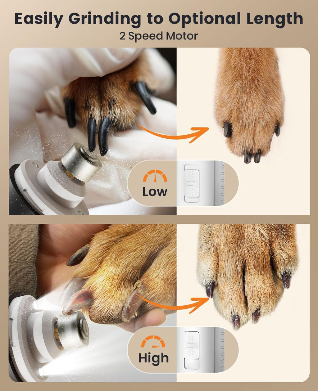 oneisall 2 in 1 Dog Nail Grinder & Paw Trimmer Kit, 2 LED Lights