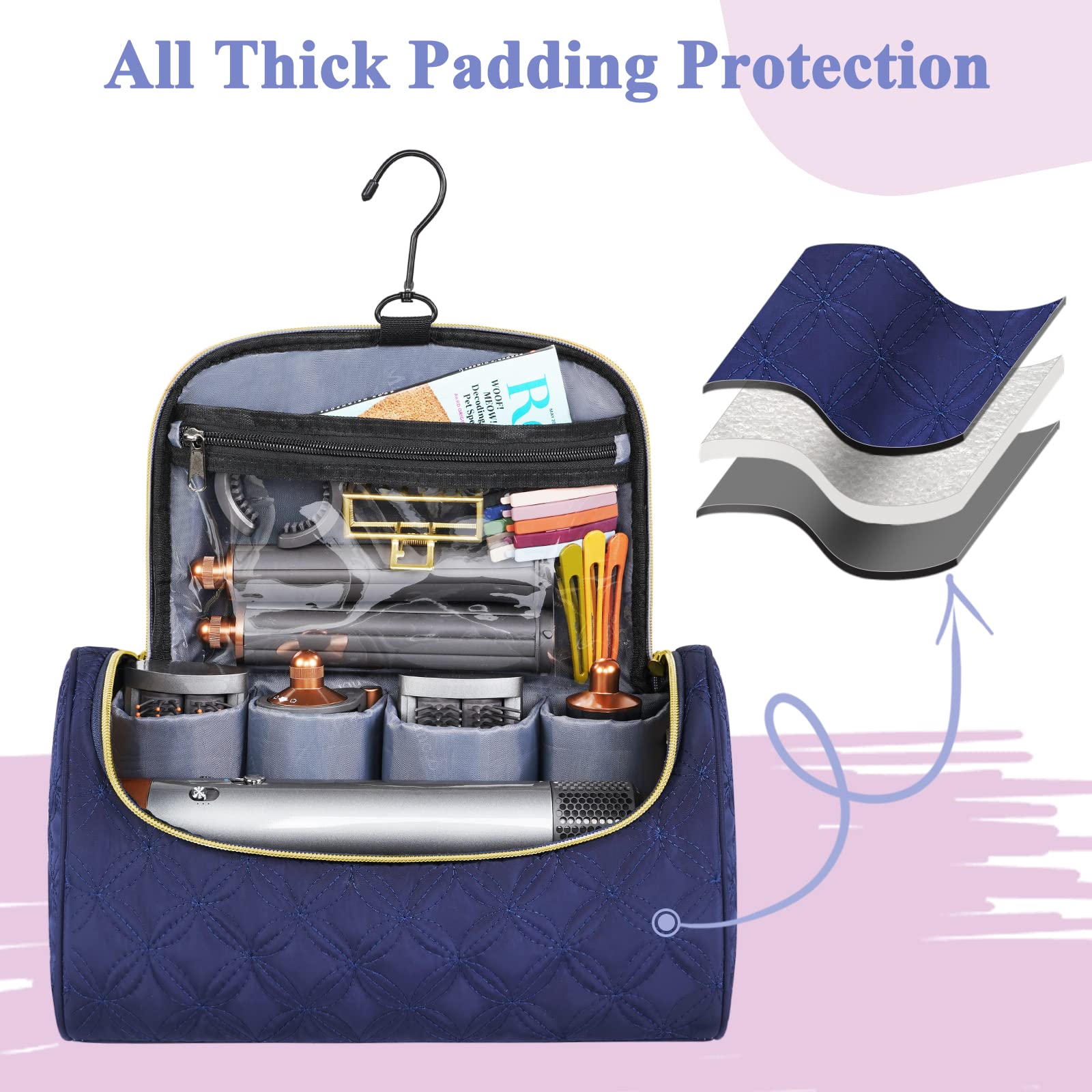 Mancro Padded Travel Case Compatible with Dyson Airwrap, Blue
