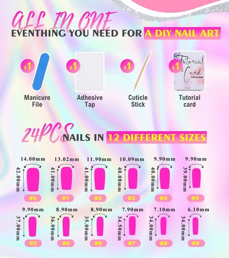 Aegenacess Press on Nails Square - Extra Long Fake Nails with 3D Rhinestones and Bows, Red French Tips Cute Fall False Nail, Fall Stick On Nails for Women, 12 Sizes - 24 Nail Kit, Floral Fusion