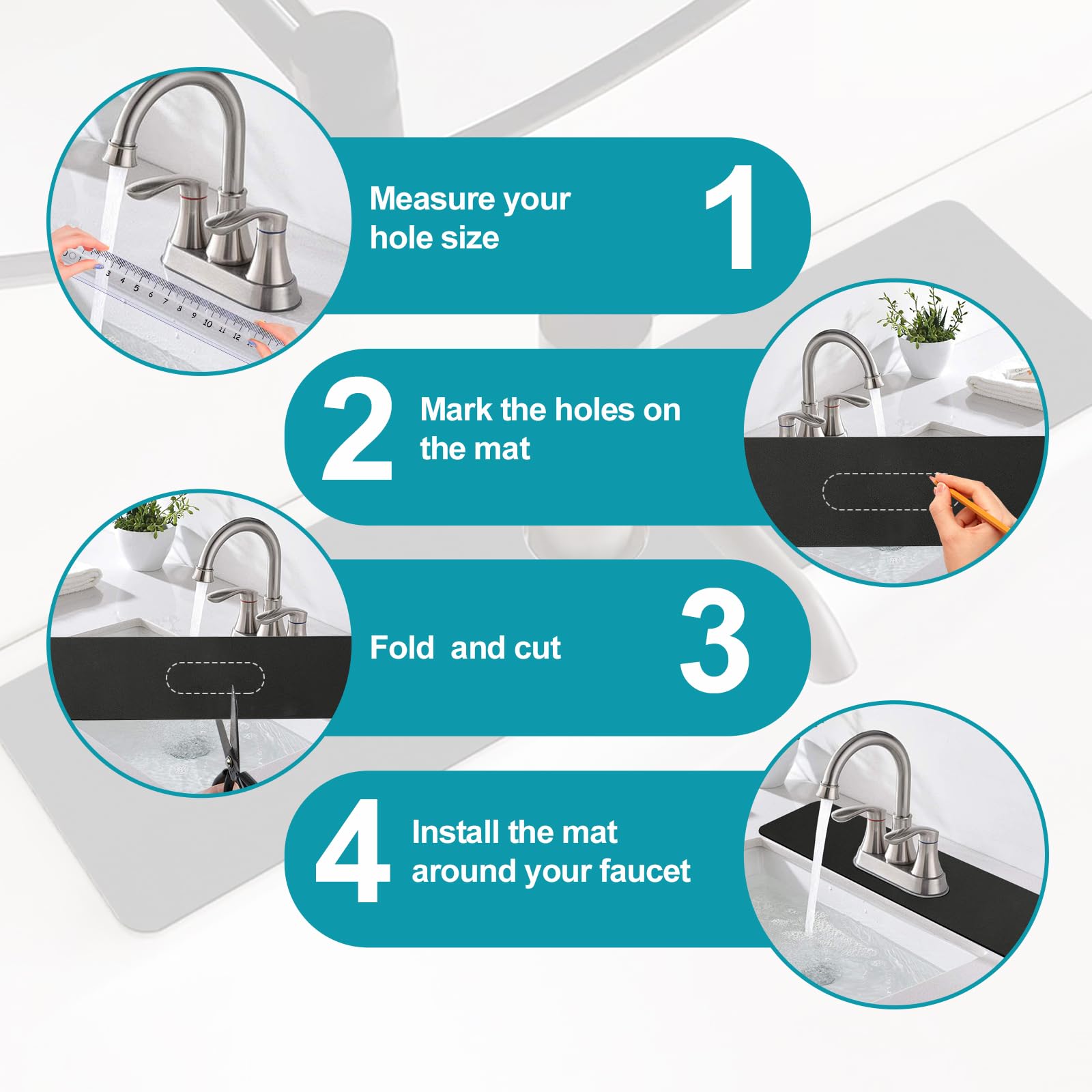Customizable Faucet Mat for Kitchen Sink: 24" L x 4" W Grey Bathroom Counter Protector - Cuttable to Fit 2, 3 Hole & Oval Rectangle Square Faucet - Splash Guard for Irregular Sink with Soap Dispenser