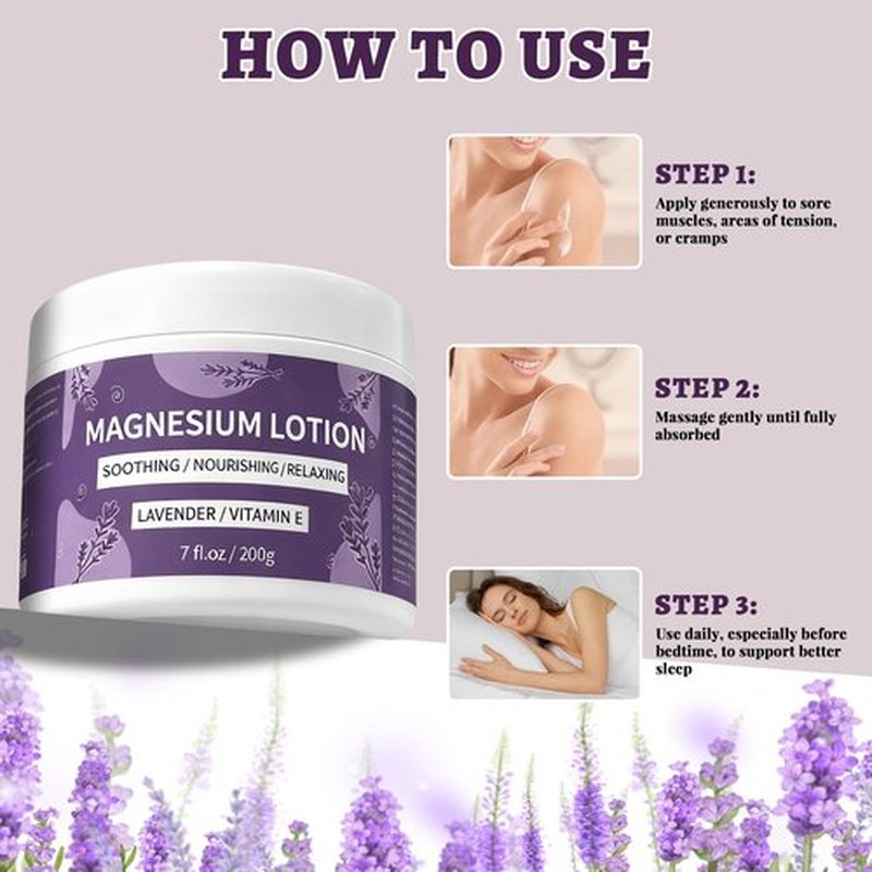 Magnesium Lotion for Sleep & Muscle Soothing 7 oz - Magnesium Body Cream with Lavender, Shea Butter & Vitamin E, for Deep Nourishment & Full-Body Relaxation, Fast-Absorbing & Unscented