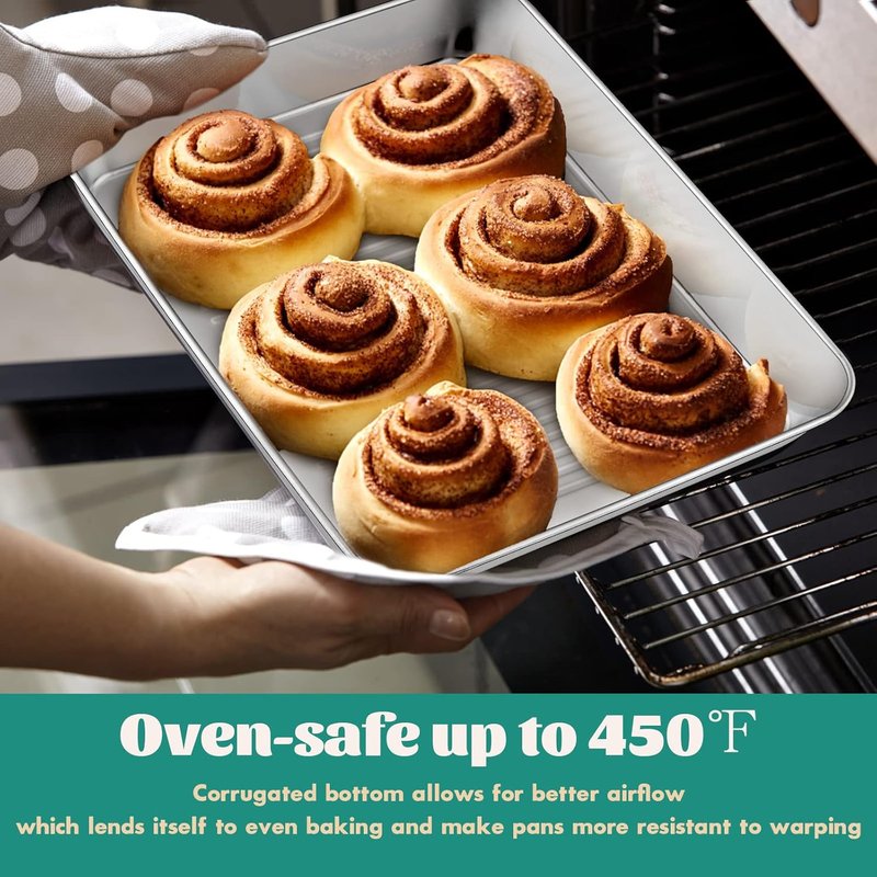 E-far Stainless Steel Baking Pans Set of 3 - Non-Toxic Rectangle Sheet Cake Trays | 12.5/10.5/9.4 Inch