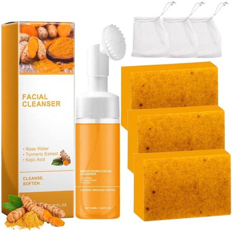 TPTAL Turmeric Wash and Care Two Piece Set, Tuemeric Facial Cleanser & Turmeric Soap Bar,Face & Body Cleanser, Tur-meric Face Wash and Natural Turmerics Handmade Soap, Deep Cleansing