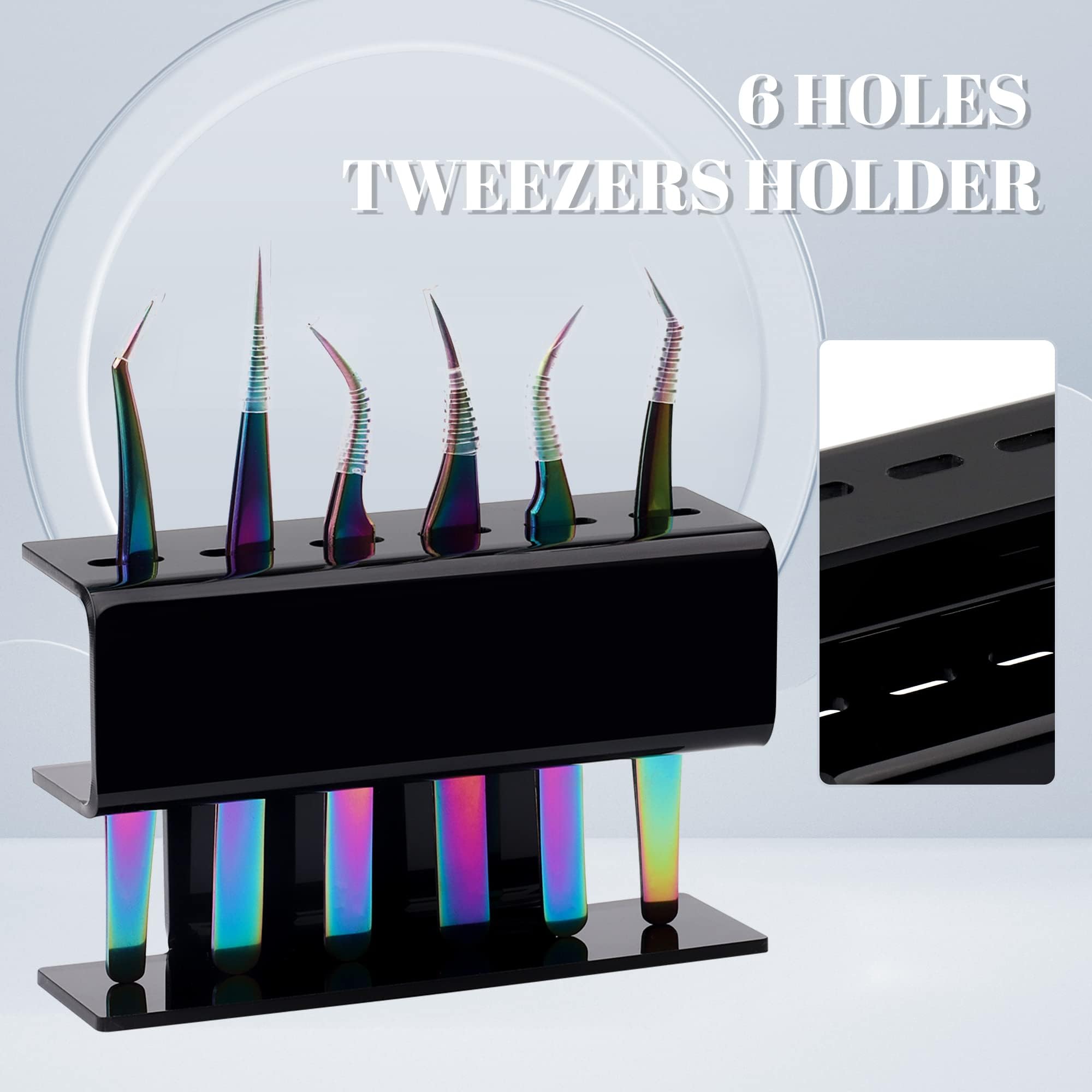 Lash Extension Supplies GEMERRY Tweezer Holder Tweezer Stand for Eyelash Extension Supplies Accessories Tools Acrylic Display Storage 6 Pcs Tweezers Shelf Holder (Black)