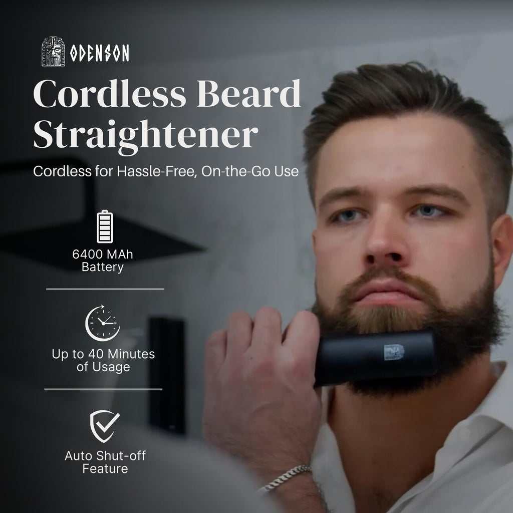 Odenson Beard Forger - Ultimate Tool, Cordless Heated Brush and Straightener for Beard and Hair, Heated Comb for Beard Styling and Care