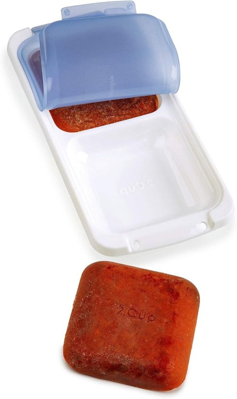 PrepWorks 1-Cup Food Storage Pod Tray - Dishwasher Safe with Silicone Lid | Blue & White, 4 Servings