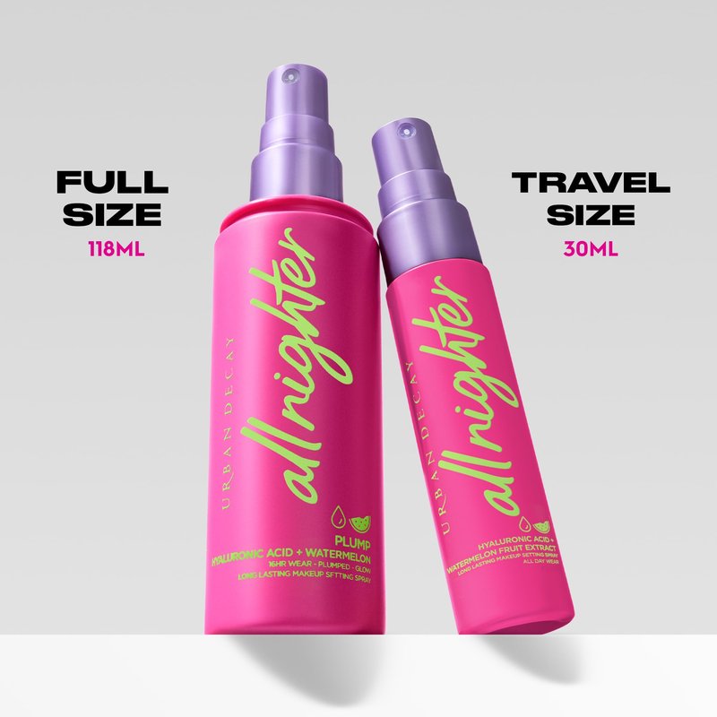 Urban Decay All Nighter Hyaluronic Acid Waterproof Dewy Setting Spray for Face (Travel Size), Luminous Glowy Look, Long-lasting, Smudge-proof & Transfer-resistant Makeup, Watermelon Scent - 1 fl oz