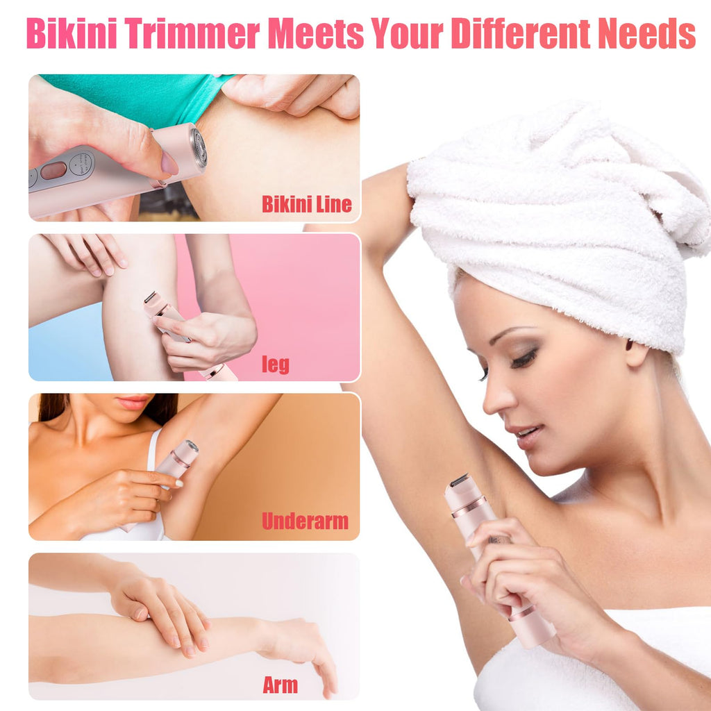 Bikini Trimmer for Women 2 in 1 Dual-Head Electric Razors, Dual Head Bikini Trimmer for Women Pubic Hair, Waterproof Wet and Face Shaver for Bikini Underarm Leg Arm Body Face (Pink)