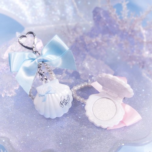 Flower Knows Shell's Jewel Highlighter Balm,Cute Bag Charm Keychain,Glitter Pearly Highlighter Makeup,Natural Glow Finish,Long Lasting Face Illuminator,Gift for Women,Girls,0.11 oz(Blue Tears)