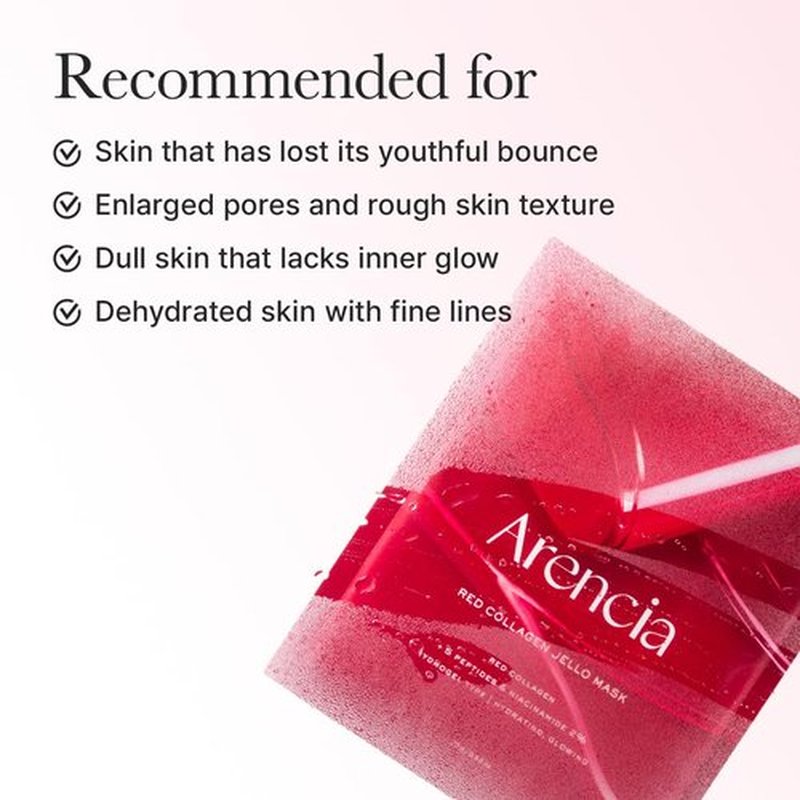 ARENCIA Red Collagen Jello Mask, Plump & Hydrating x 4ea, Overnight Hydrogel Mask for Dry, Mature Skin, Packed with Collagen, 5 Peptides, 2% Niacinamide