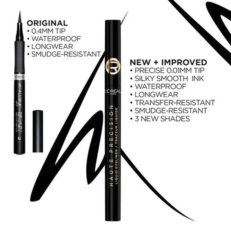 L'Oreal Paris Haute Precision Waterproof Liquid Eyeliner, Smudge-Proof Eye Liner with Micro-Tip, for up to 28HR Eye Makeup Wear, 010 Black Silk